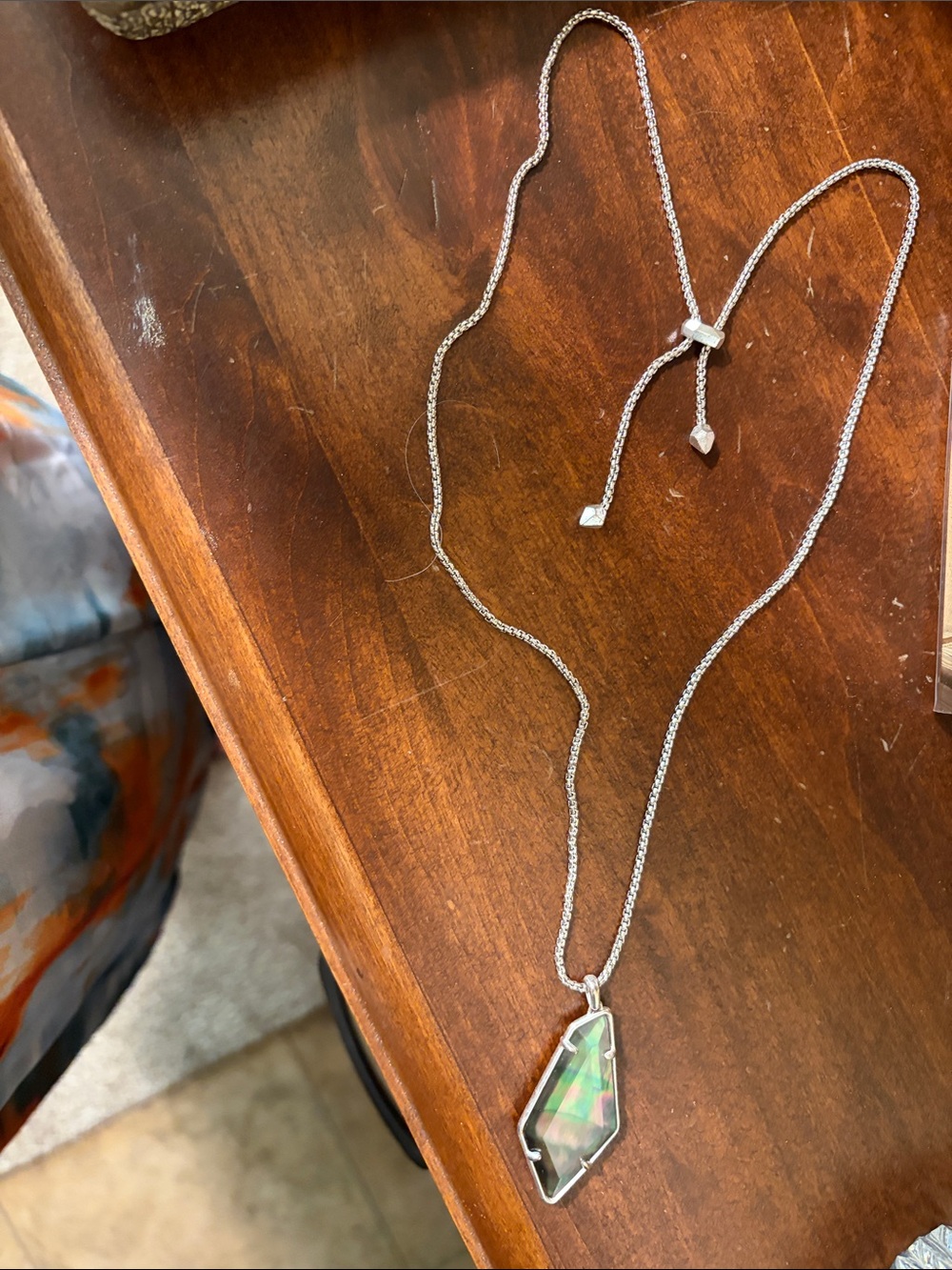 Kendra Scott Silver Abalone Pendant Necklace with Iridescent Green